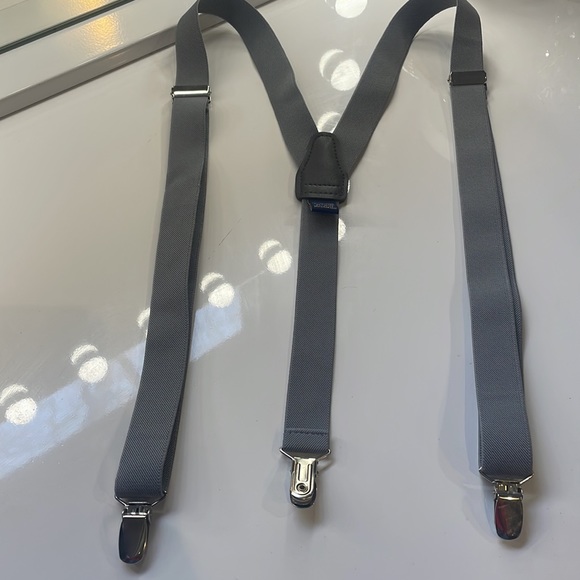 Grey suspenders with silver hardware,Adjustable straps, Y-Back,Pant Clips,Unisex - Picture 4 of 4